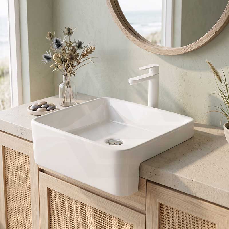 Lukka Rectangle Semi Recessed Ceramic Basin 480x377x135mm - Gloss White