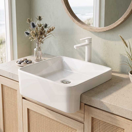 Lukka Rectangle Semi Recessed Ceramic Basin 480x377x135mm - Gloss White