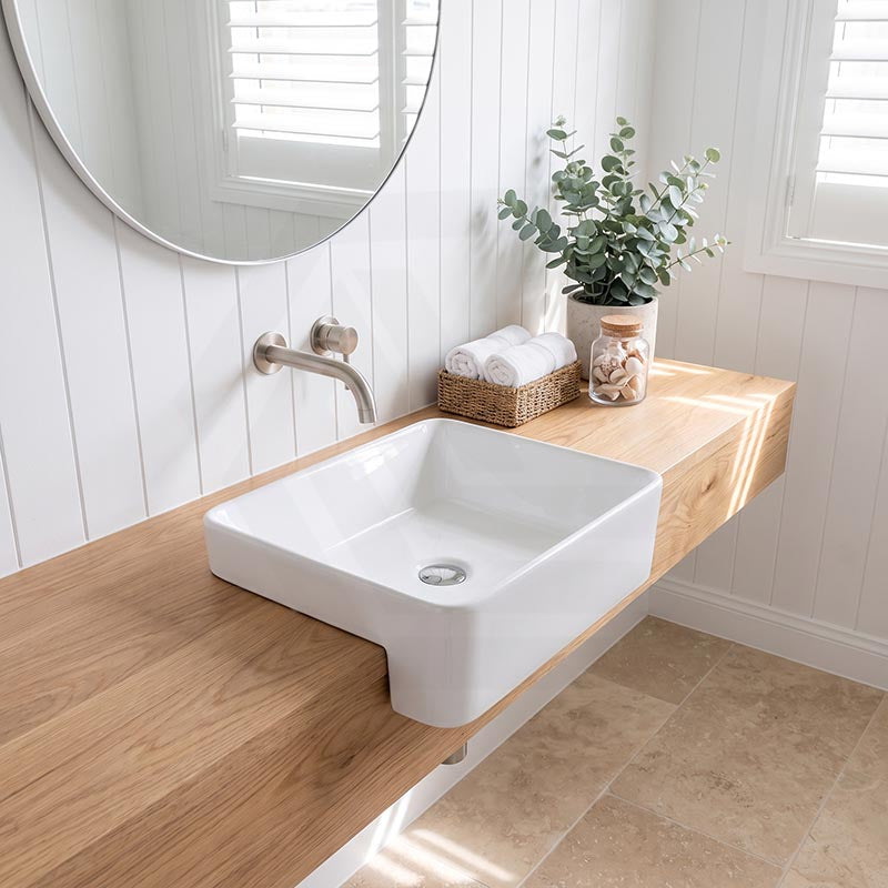 Lukka Rectangle Semi Recessed Ceramic Basin 480x377x135mm - Gloss White