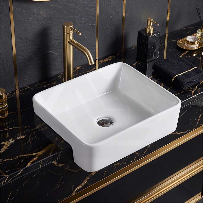 Lukka Rectangle Semi Recessed Ceramic Basin 480x377x135mm - Gloss White