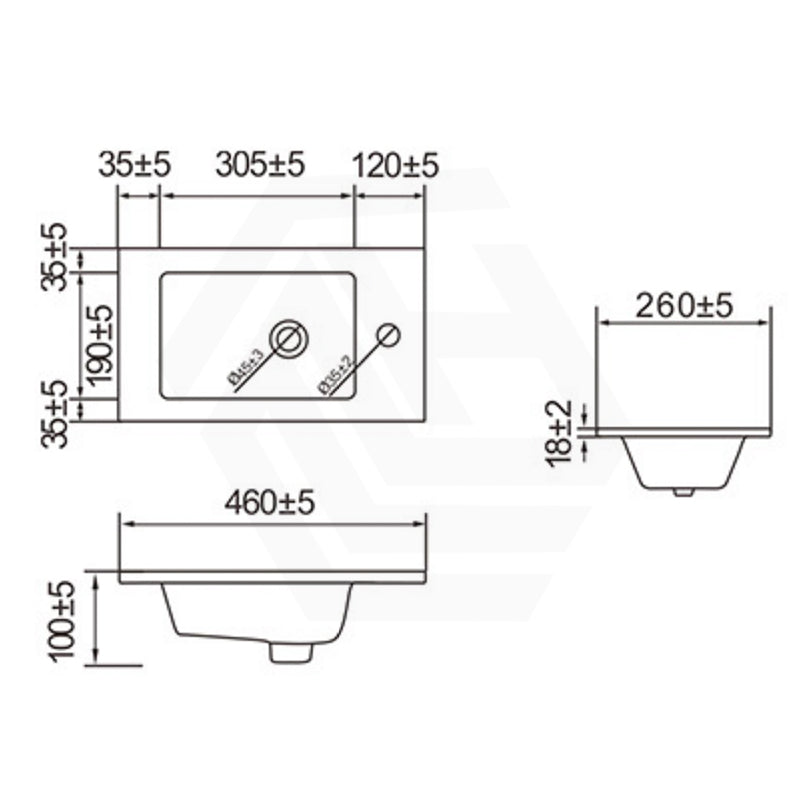 Lukka Crete 460x260x100mm Gloss White Ceramic Counter Top with 1 Tap Hole for Alpha and Camden Mini Vanities