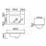 Lukka Crete 460x260x100mm Gloss White Ceramic Counter Top with 1 Tap Hole for Alpha and Camden Mini Vanities