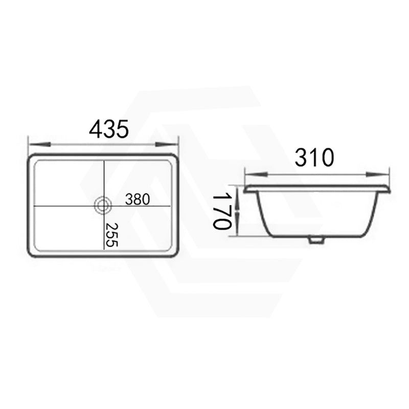 Lukka Crete 435x310x170mm Fine Ceramic Gloss White Under Counter Basin with Overflow