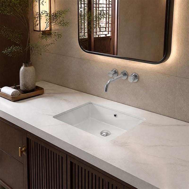 Lukka Crete Fine Ceramic Under Counter Basin with Overflow 435x310x170mm - Gloss White