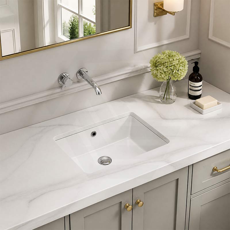 Lukka Crete Fine Ceramic Under Counter Basin with Overflow 435x310x170mm - Gloss White