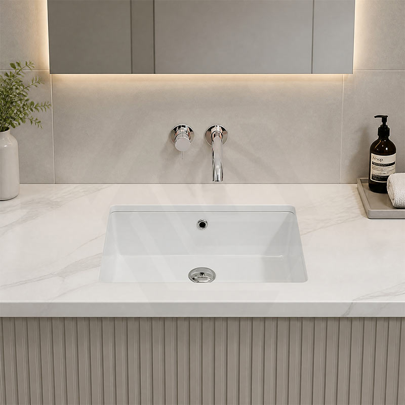 Lukka Crete Fine Ceramic Under Counter Basin with Overflow 435x310x170mm - Gloss White