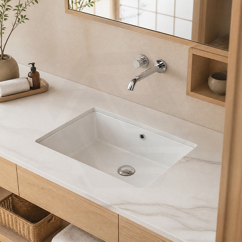 Lukka Crete Fine Ceramic Under Counter Basin with Overflow 435x310x170mm - Gloss White