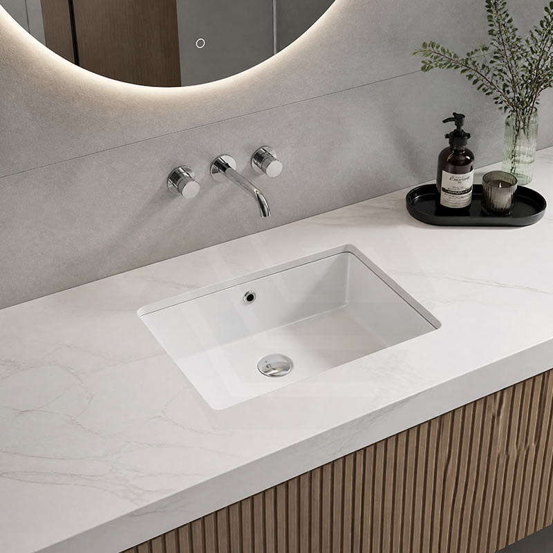 Lukka Crete Fine Ceramic Under Counter Basin with Overflow 435x310x170mm - Gloss White