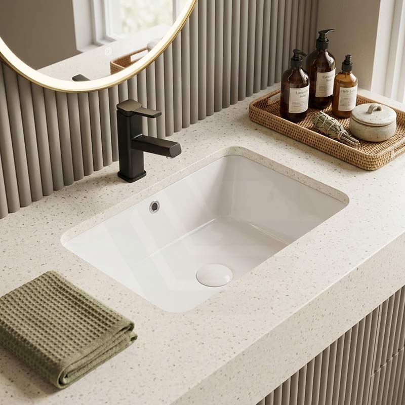 Lukka Rectangle Ceramic Undermount Basin 525x345x185mm - Gloss White
