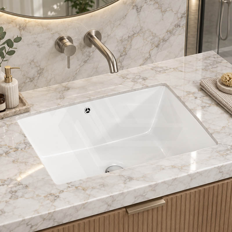 Lukka Rectangle Ceramic Undermount Basin 525x345x185mm - Gloss White