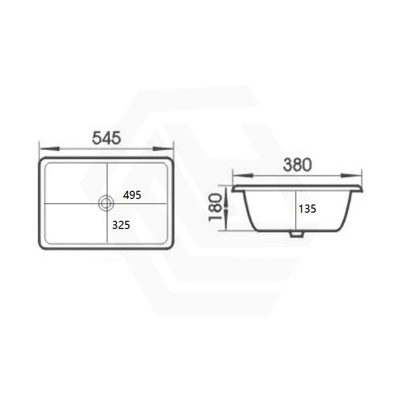 Lukka 545x380x180mm Rectangle Gloss White Under Mount Ceramic Basin Under Counter