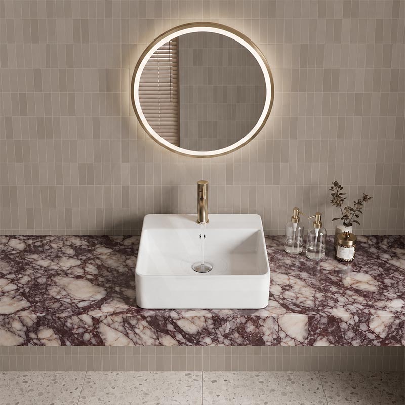 Lukka Above Counter/Wall-hung Square Ceramic Basin One Tap Hole 385x385x125mm - Gloss White