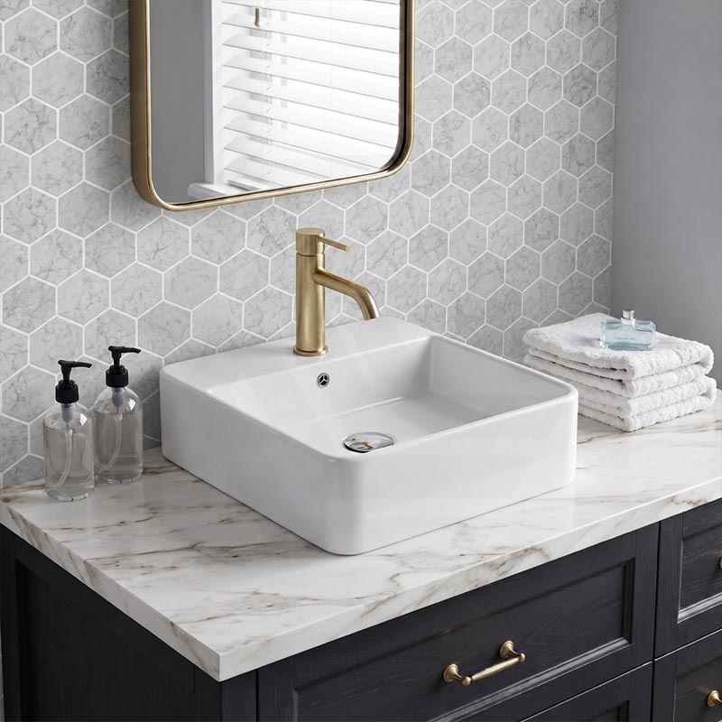 Lukka Above Counter/Wall-hung Square Ceramic Basin One Tap Hole 385x385x125mm - Gloss White