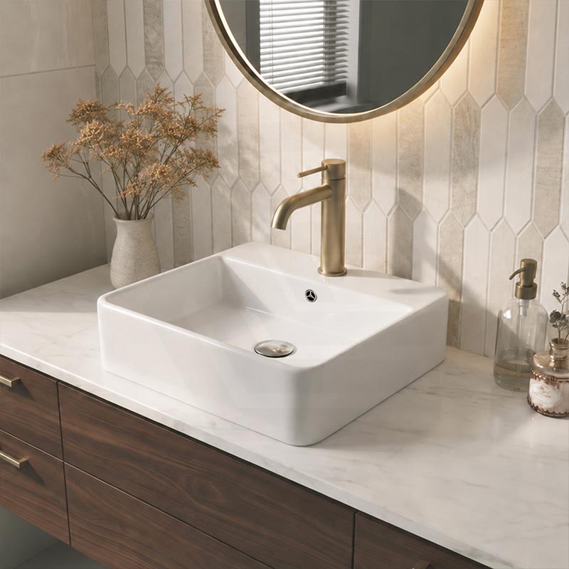 Lukka Above Counter/Wall-hung Square Ceramic Basin One Tap Hole 385x385x125mm - Gloss White