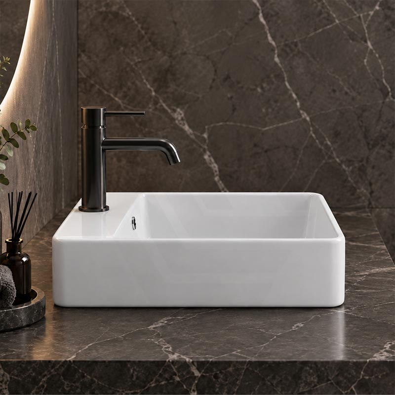 Lukka Above Counter/Wall-hung Square Ceramic Basin One Tap Hole 385x385x125mm - Gloss White