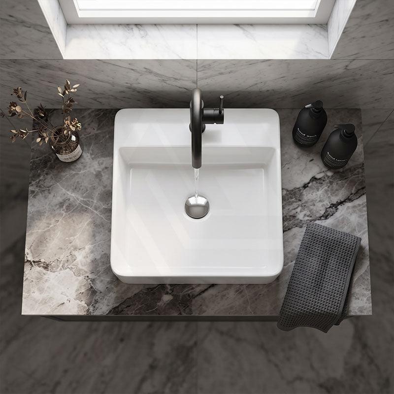Lukka Above Counter/Wall-hung Square Ceramic Basin One Tap Hole 385x385x125mm - Gloss White