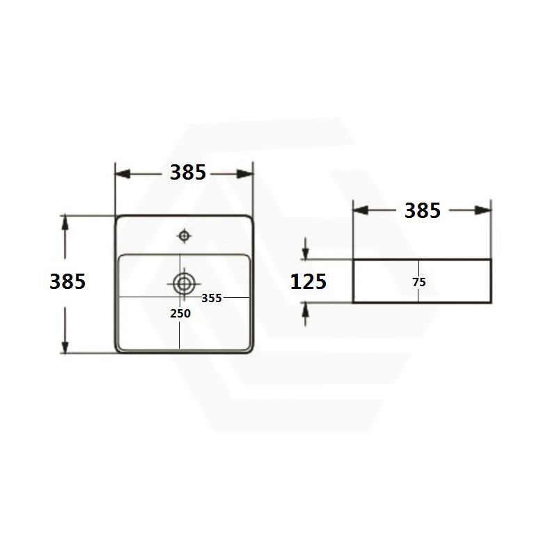 Lukka 385x385x125mm Above Counter/Wall-hung Square Gloss White Ceramic Basin One Tap Hole