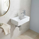 Lukka Crete Fine Ceramic Wall Hung Mini Basin No Overflow Left / Right Hand Side Tap Hole 450x250x120mm - Gloss White