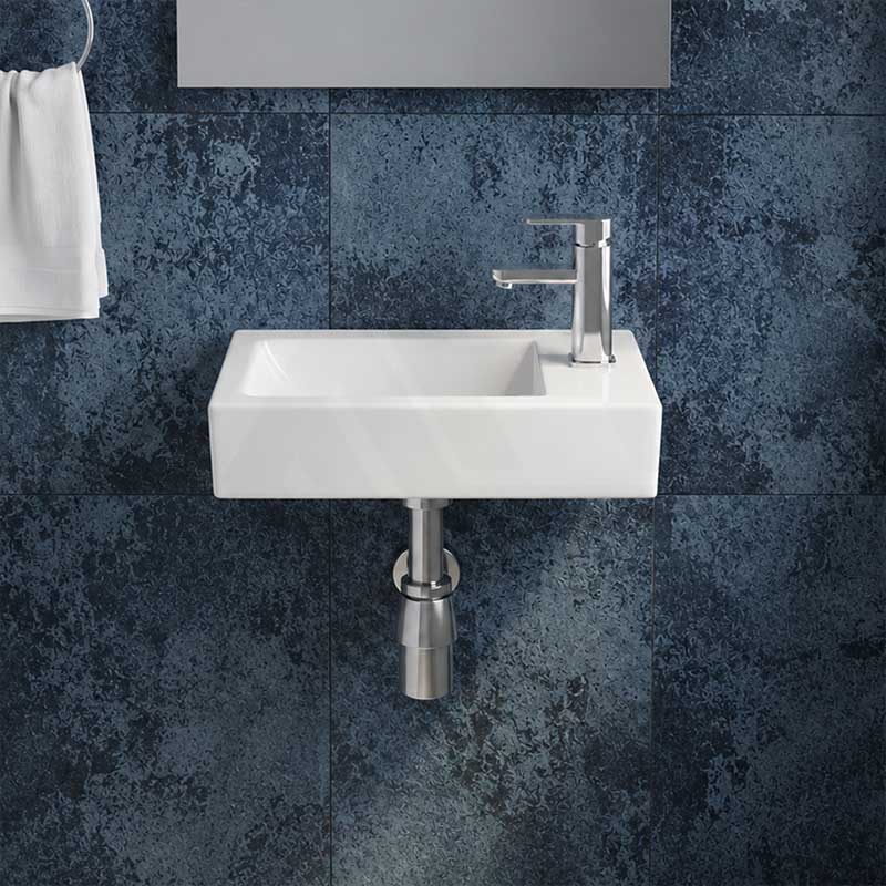Lukka Crete Fine Ceramic Wall Hung Mini Basin No Overflow Left / Right Hand Side Tap Hole 450x250x120mm - Gloss White