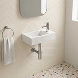 Lukka Crete Fine Ceramic Wall Hung Mini Basin No Overflow Left / Right Hand Side Tap Hole 450x250x120mm - Gloss White