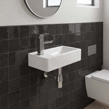 Lukka Crete Fine Ceramic Wall Hung Mini Basin No Overflow Left / Right Hand Side Tap Hole 450x250x120mm - Gloss White