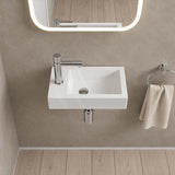 Lukka Crete Fine Ceramic Wall Hung Mini Basin No Overflow Left / Right Hand Side Tap Hole 450x250x120mm - Gloss White