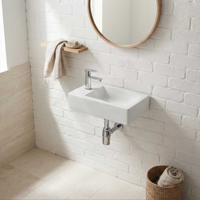 Lukka Crete Fine Ceramic Wall Hung Mini Basin No Overflow Left / Right Hand Side Tap Hole 450x250x120mm - Gloss White