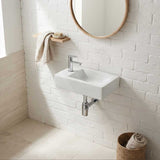Lukka Crete Fine Ceramic Wall Hung Mini Basin No Overflow Left / Right Hand Side Tap Hole 450x250x120mm - Gloss White