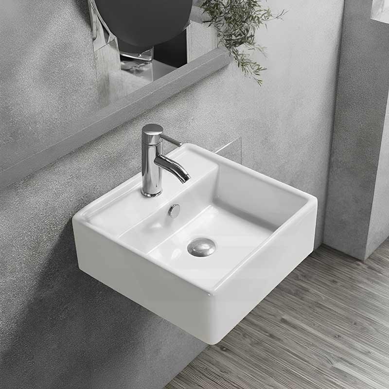 Lukka Crete 470x463x165mm Ceramic Wall Hung/Above Counter Basin with Overflow and Tap Hole Gloss White