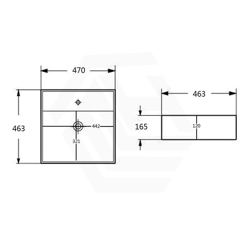 Lukka Crete 470x463x165mm Ceramic Wall Hung/Above Counter Basin with Overflow and Tap Hole Gloss White