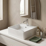 Lukka Crete Ceramic Wall Hung/Above Counter Basin with Overflow and Tap Hole 470x463x165mm - Gloss White