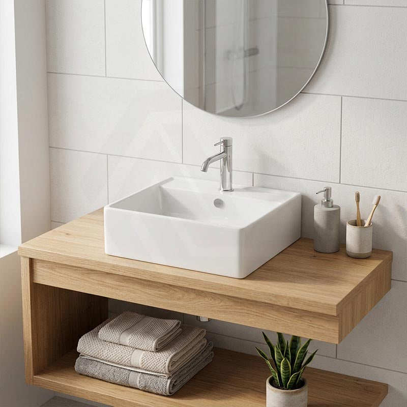 Lukka Crete Ceramic Wall Hung/Above Counter Basin with Overflow and Tap Hole 470x463x165mm - Gloss White