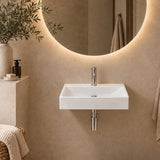Lukka Crete Ceramic Rectangle Wall Hung/Above Counter Basin With Tap Hole 530x360x120mm - Gloss White