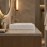 Lukka Crete Ceramic Rectangle Wall Hung/Above Counter Basin With Tap Hole 530x360x120mm - Gloss White