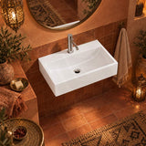 Lukka Crete Ceramic Rectangle Wall Hung/Above Counter Basin With Tap Hole 530x360x120mm - Gloss White