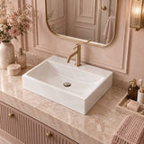 Lukka Crete Ceramic Rectangle Wall Hung/Above Counter Basin With Tap Hole 530x360x120mm - Gloss White