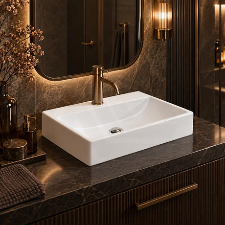 Lukka Crete Ceramic Rectangle Wall Hung/Above Counter Basin With Tap Hole 530x360x120mm - Gloss White