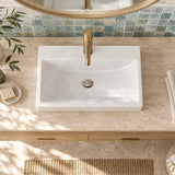 Lukka Crete Ceramic Rectangle Wall Hung/Above Counter Basin With Tap Hole 530x360x120mm - Gloss White