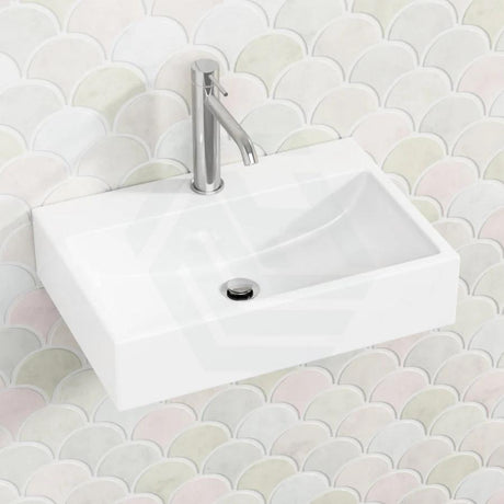 530x360x120mm Lukka Crete Ceramic Rectangle Gloss White Wall Hung/Above Counter Basin With Tap Hole