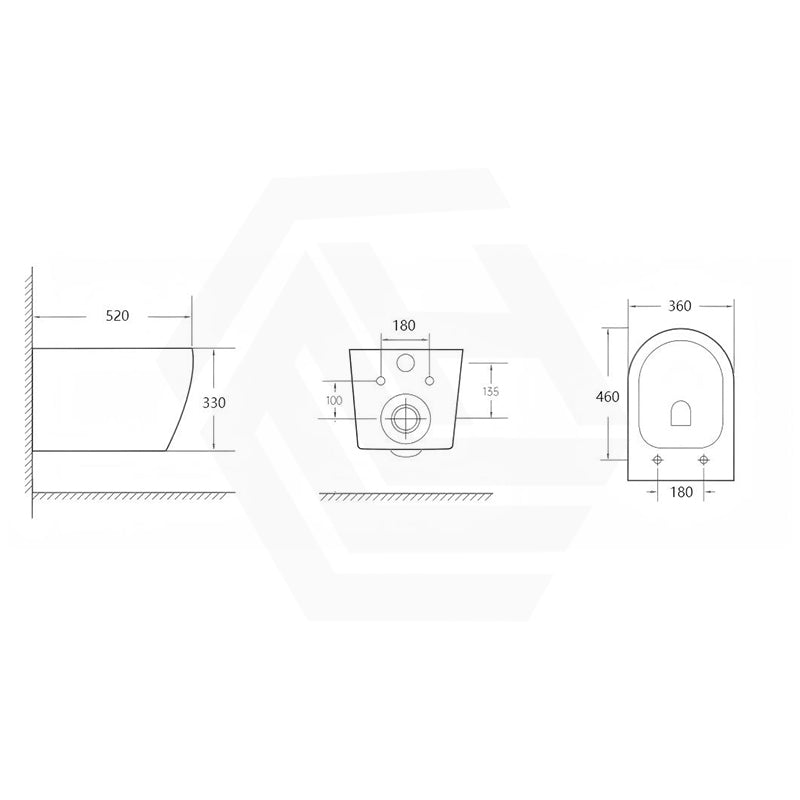 Lukka Devito 520x360x350mm White Tornado Rimless Flush Wall Hung Toilet Pan