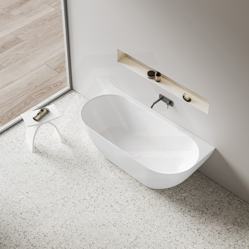 Lukka Ellips Acrylic Back To Wall Bathtub Overflow Available 1500x770x550/1700x800x550mm -  Gloss/Matt White