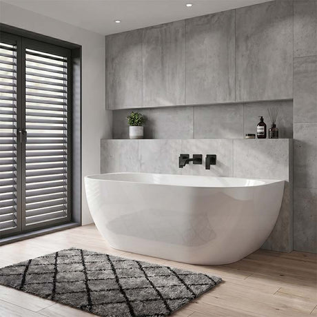 Lukka Ellips Acrylic Back To Wall Bathtub Overflow Available 1500x770x550/1700x800x550mm -  Gloss/Matt White