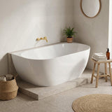 Lukka Ellips Acrylic Back To Wall Bathtub Overflow Available 1500x770x550/1700x800x550mm -  Gloss/Matt White