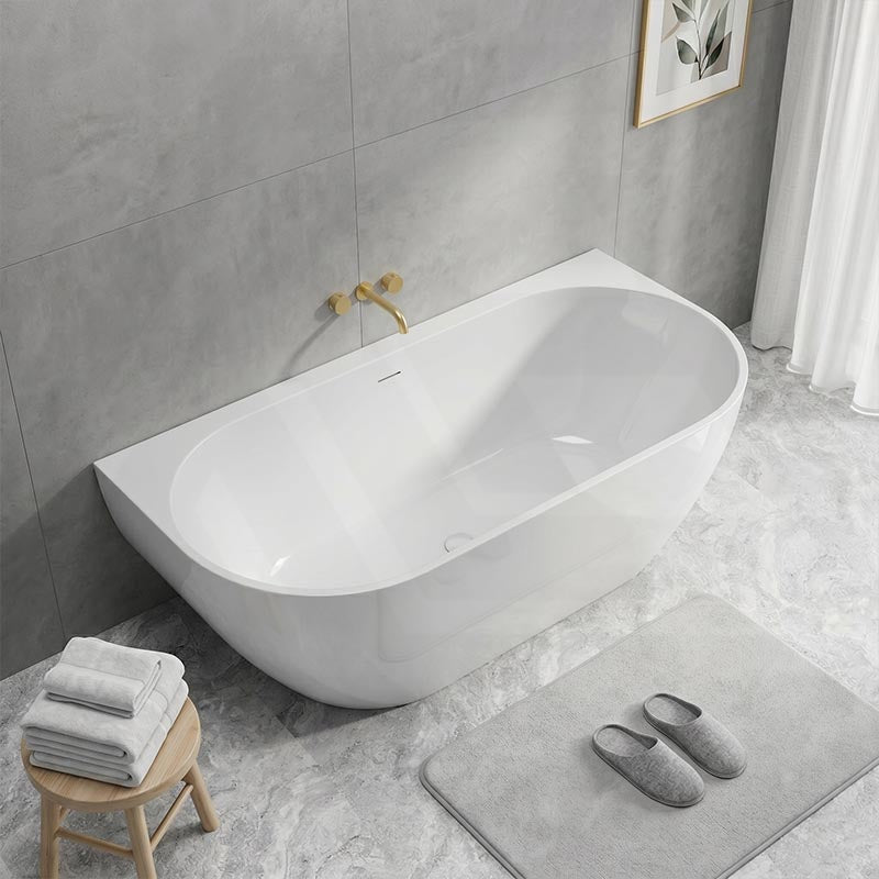Lukka Ellips Acrylic Back To Wall Bathtub Overflow Available 1500x770x550/1700x800x550mm -  Gloss/Matt White