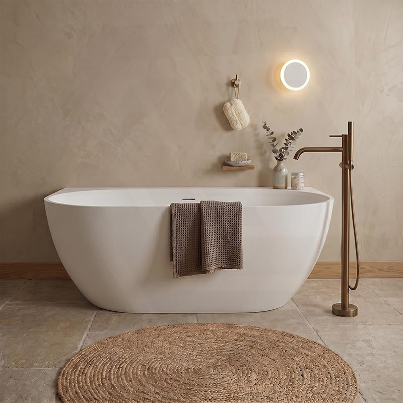 Lukka Ellips Acrylic Back To Wall Bathtub Overflow Available 1500x770x550/1700x800x550mm -  Gloss/Matt White