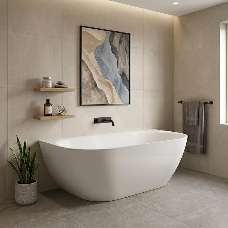 Lukka Ellips Acrylic Back To Wall Bathtub Overflow Available 1500x770x550/1700x800x550mm -  Gloss/Matt White
