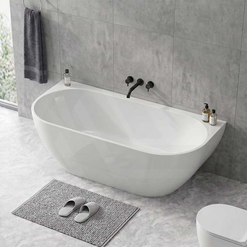 Lukka Ellips Acrylic Back To Wall Bathtub Overflow Available 1500x770x550/1700x800x550mm -  Gloss/Matt White