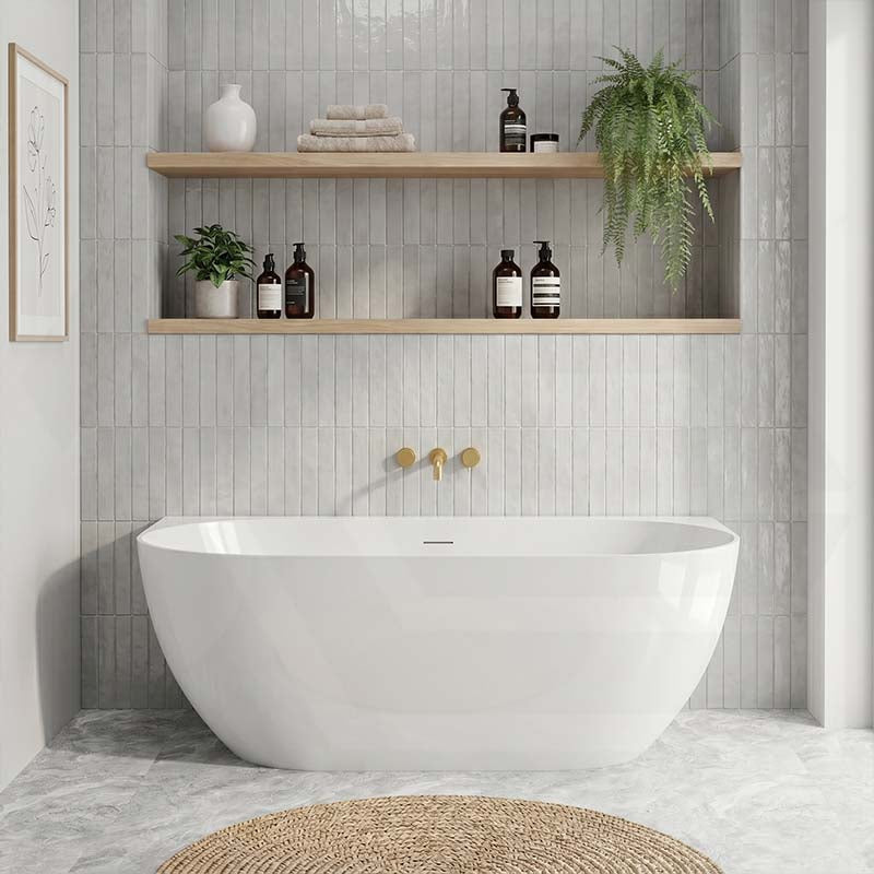 Lukka Ellips Acrylic Back To Wall Bathtub Overflow Available 1500x770x550/1700x800x550mm -  Gloss/Matt White