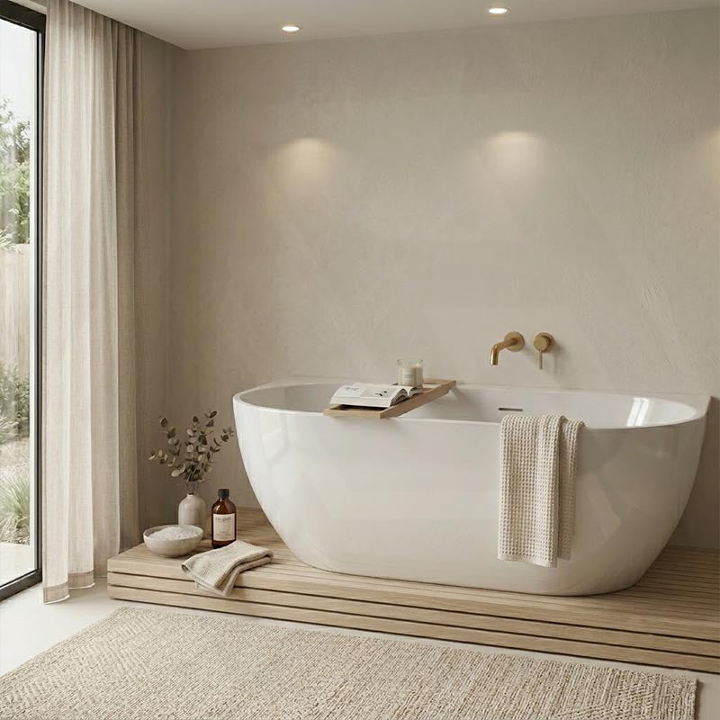 Lukka Ellips Acrylic Back To Wall Bathtub Overflow Available 1500x770x550/1700x800x550mm -  Gloss/Matt White