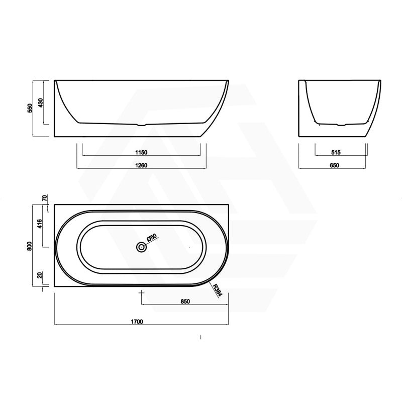 Lukka Ellips Acrylic Left/Right Corner Bathtub with Overflow 1500/1700mm - Gloss/Matt White